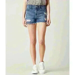 Guilded Intent High Rise Distressed Denim Shorts Style GIF1022 Sz 30”